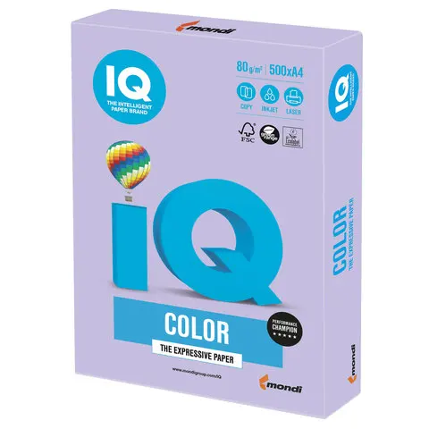 Бумага IQ color А4 80 г/м2 500 л. умеренно интенсив бледно лиловая LA12 (арт. 110677)|Бумага для