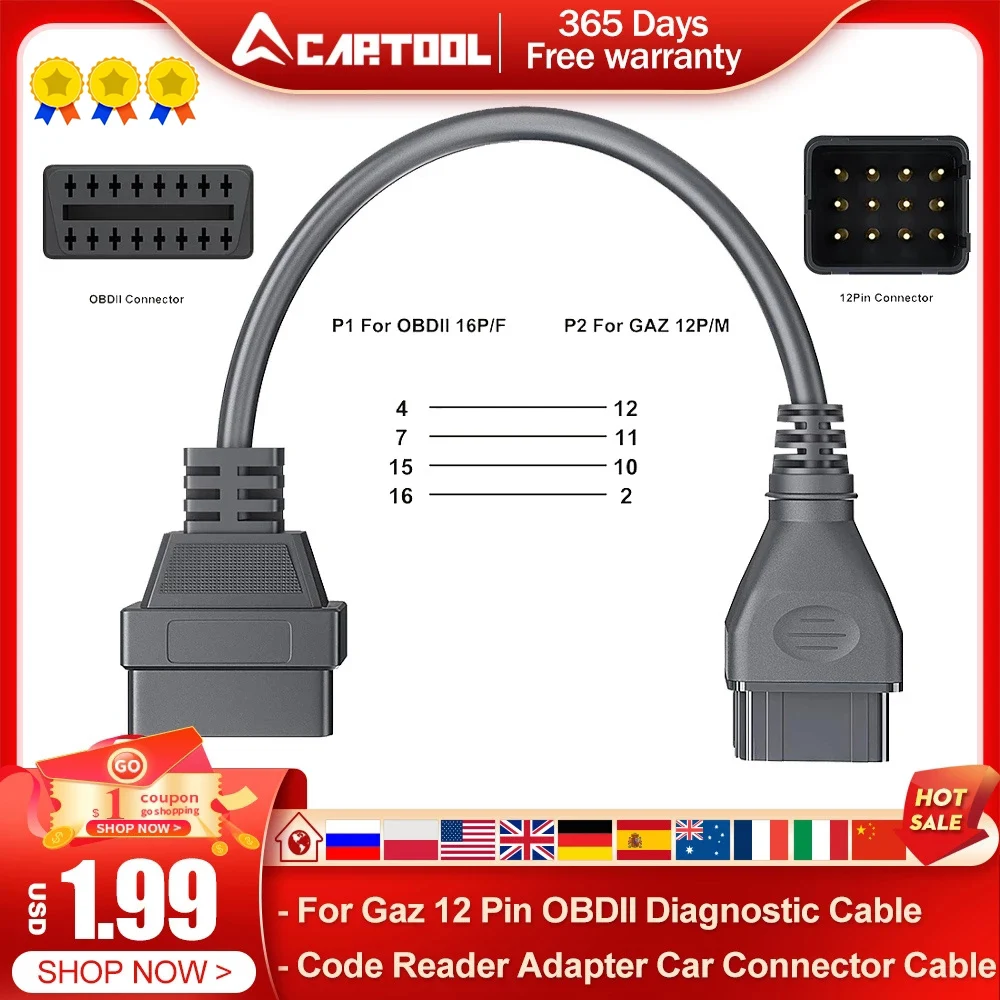 OBD2 Cable For Gaz 12 Pin OBDII Diagnostic Tool Scanner Code Reader Adapter Car Connector Cable For Gaz 12Pin Adapter For Gaz
OBD2 Cable For Gaz 12 Pin OBDII Diagnostic Tool Scanner Code Reader Adapter Car Connector Cable For Gaz 12Pin Adapter For Gaz