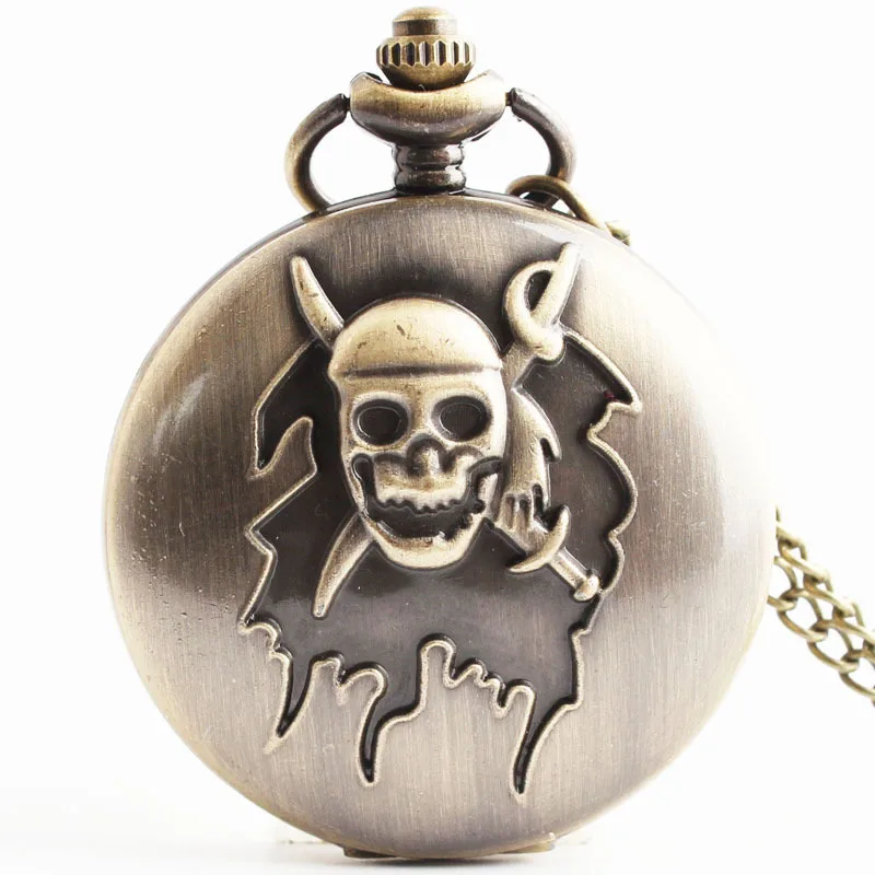 

Pirate Ghost Skeleton Flap Quartz Pocket Watch Fob Chain Steampunk Vintage Classic Necklace Pendant with Chain reloj hombre