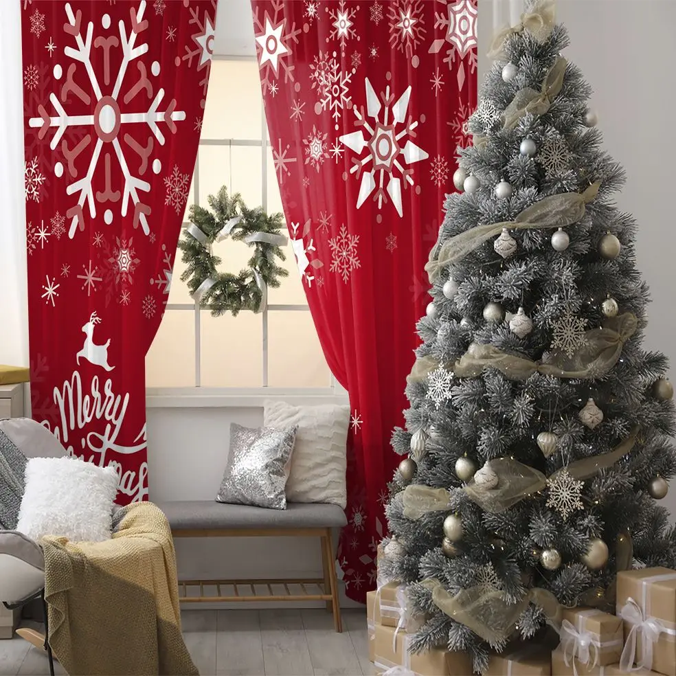 Curtain Snowflakes Stars Flying Reindeer Merry Chrismas Theme Decorating Artwork Printed Red White
Curtain Snowflakes Stars Flying Reindeer Merry Chrismas Theme Decorating Artwork Printed Red White