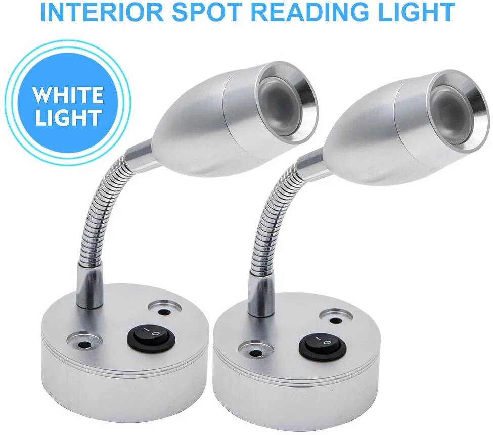 LED Spot Reading Lights 2PCS 12V Interior Lights With Switch For Camper Motorhome Caravan Van Boat White Light
LED Spot Reading Lights 2PCS 12V Interior Lights With Switch For Camper Motorhome Caravan Van Boat White Light