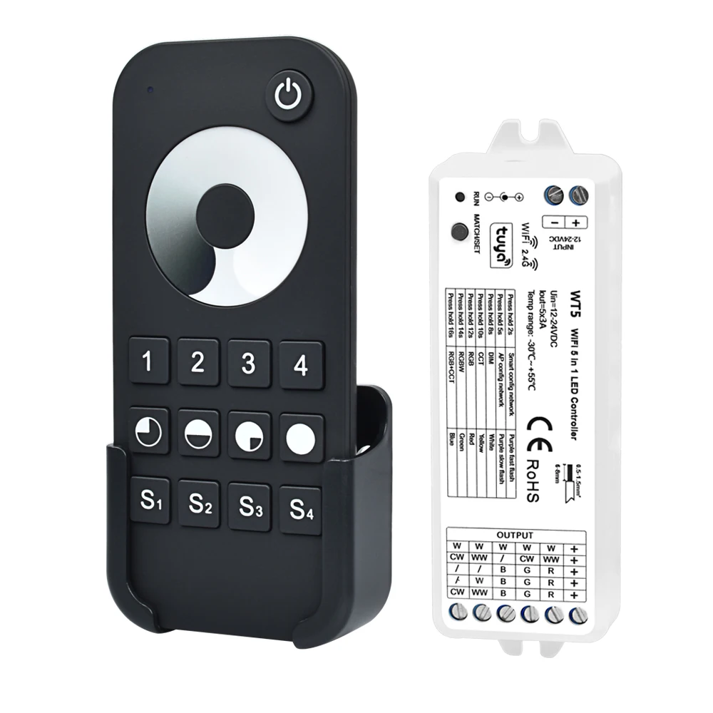 Tuya app WIFI LED Dimmer Controller for Single Color LED Strip with 4 Zone Wireless remote
Tuya app WIFI LED Dimmer Controller for Single Color LED Strip with 4 Zone Wireless remote