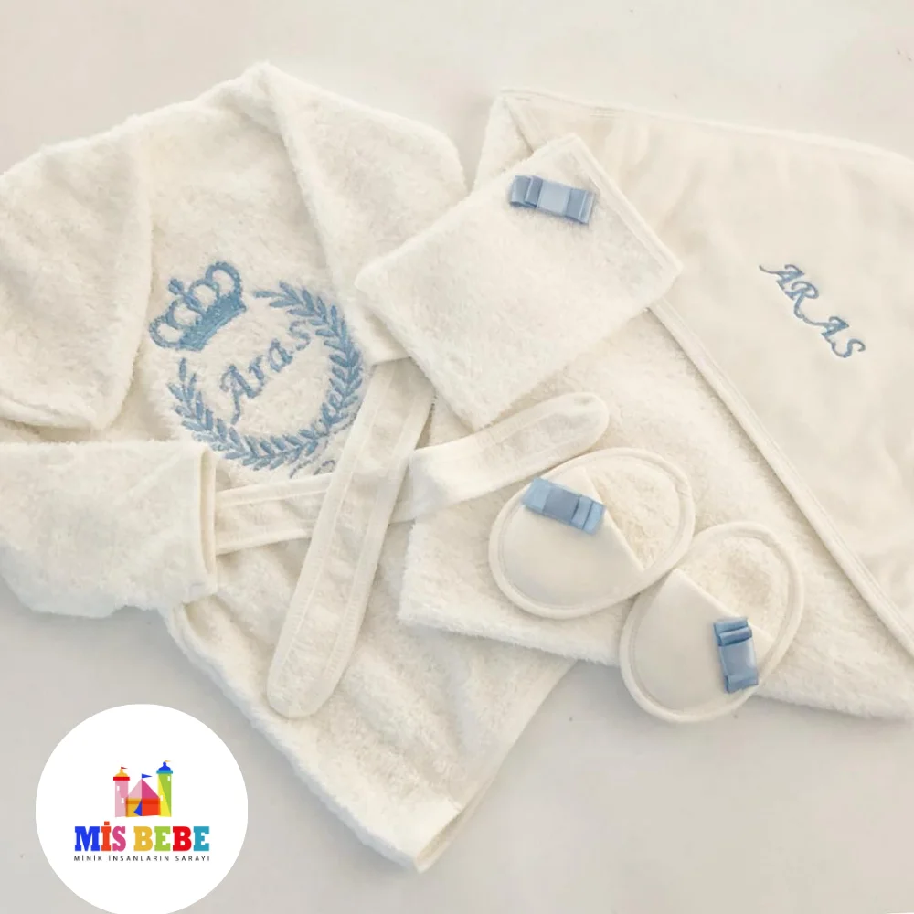 

Baby Bathrobe Towel Set Personalized Name Embroidered Custom Clothes 4-Pcs Cotton that Bath with Clothing