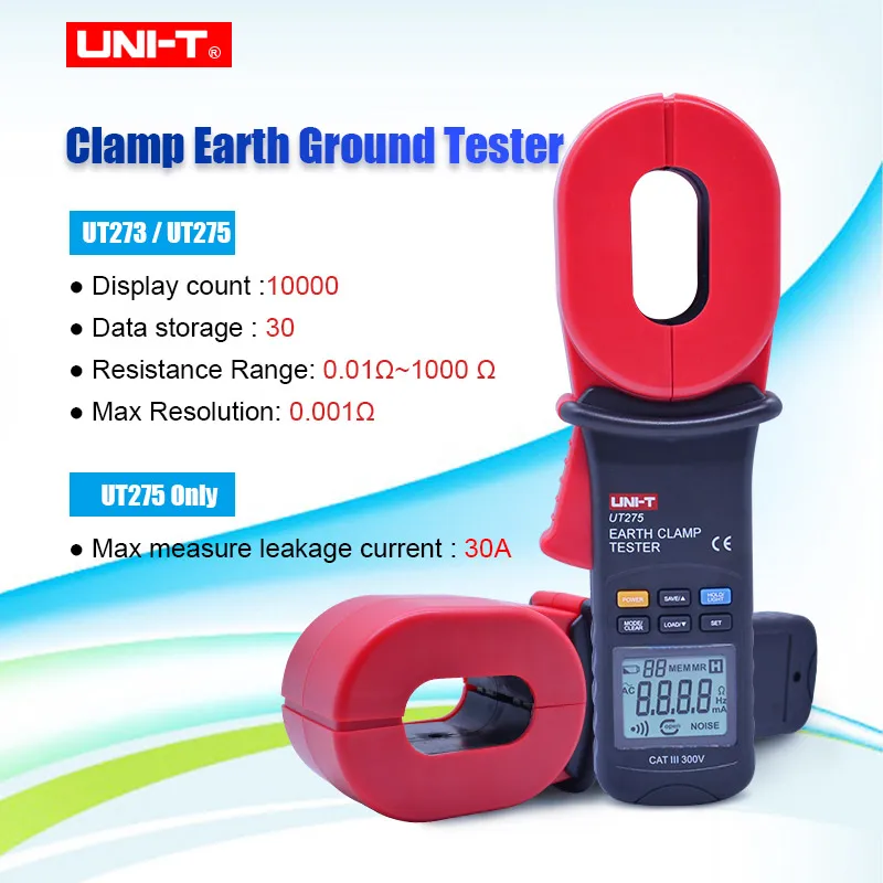 

UNI-T UT273 Clamp Earth Ground Testers Resistance Leakage Current Data Hold/LCD Backlight 1000Ω Earth Ground Resistance UT275
