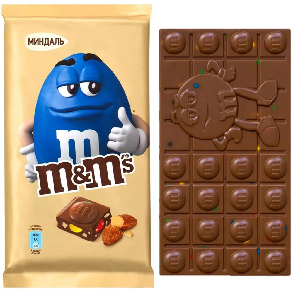 M&M's Шоколадная плитка с миндалем и драже 122г|Драже| |