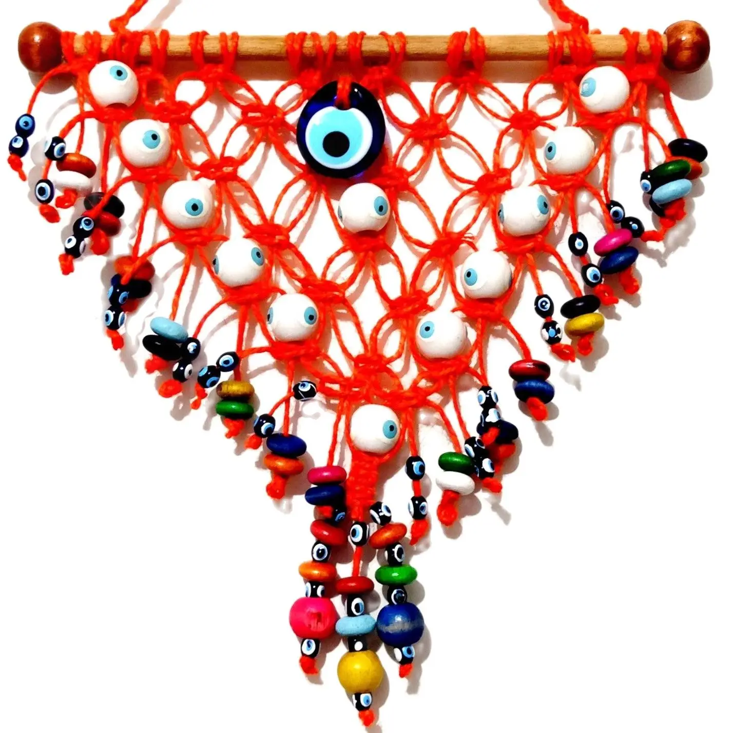 Orange Color Triangle, Handmade Door and Wall Decoration with White Glass Evil Eye Beads
Orange Color Triangle, Handmade Door and Wall Decoration with White Glass Evil Eye Beads