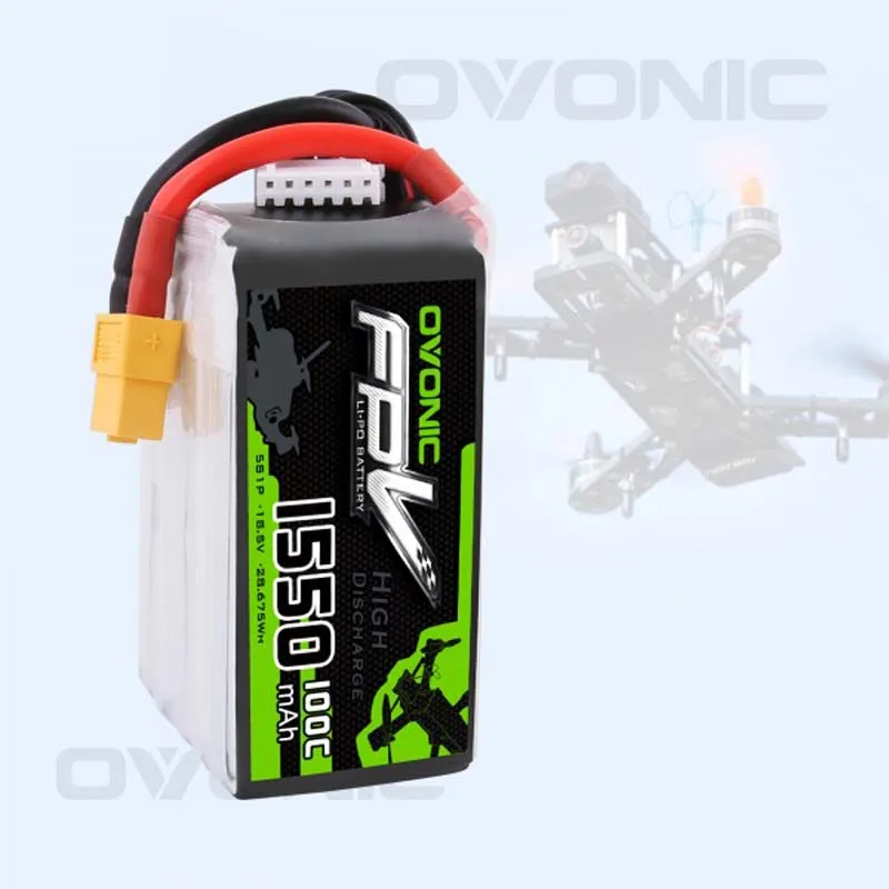 Аккумулятор OVONIC 18,5 в, 1550 мА · ч, 5S, 100C, LiPo, с разъемом XT60, для FPV
Аккумулятор OVONIC 18,5 в, 1550 мА · ч, 5S, 100C, LiPo, с разъемом XT60, для FPV