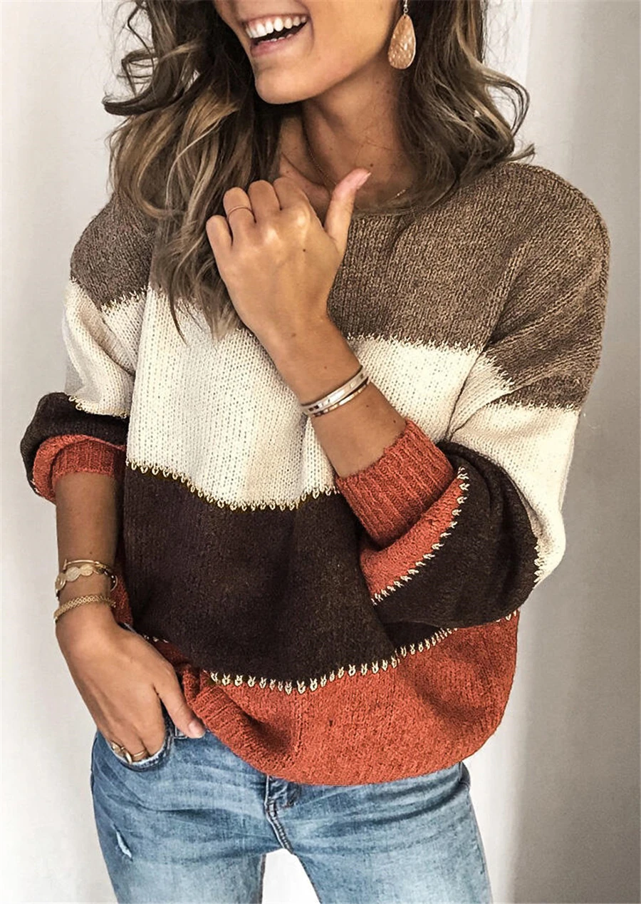 Striped Splicing Sweater Women knitted Top 2020 Autumn Winter Warm Sweaters Casual O Neck Female knitted Sweater Pullovers
Striped Splicing Sweater Women knitted Top 2020 Autumn Winter Warm Sweaters Casual O Neck Female knitted Sweater Pullovers