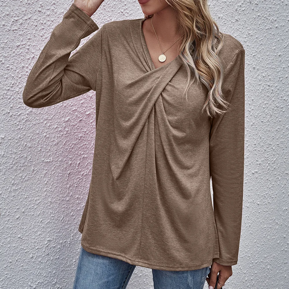 Women Solid V-Neck Office Lady Blouse Oversize Female Loose T-Shirt Fold Knotted Tops Tee Long Sleeve Shirts
Women Solid V-Neck Office Lady Blouse Oversize Female Loose T-Shirt Fold Knotted Tops Tee Long Sleeve Shirts