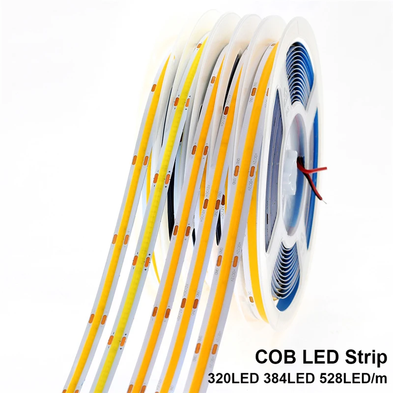 

COB LED Strip 320 384 528 LEDs High Density Flexible COB LED Lights DC12V 24V RA90 3000K 4000K 6000K LED Tape 5m/lot.