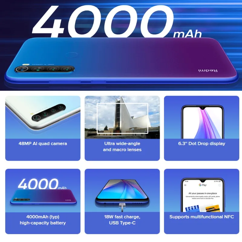Глобальная версия Xiaomi Redmi Note 8T 32 Гб ROM 3 RAM (официальная Rom) note 8 t note8t note8 Мобильный
