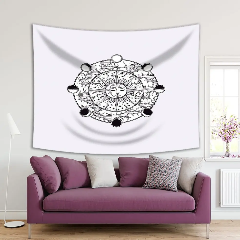 Tapestry Moon Sun Stars Cloudy Night Sky and Lunar Phases Oriental Mystic Artwork Printed Black White
Tapestry Moon Sun Stars Cloudy Night Sky and Lunar Phases Oriental Mystic Artwork Printed Black White