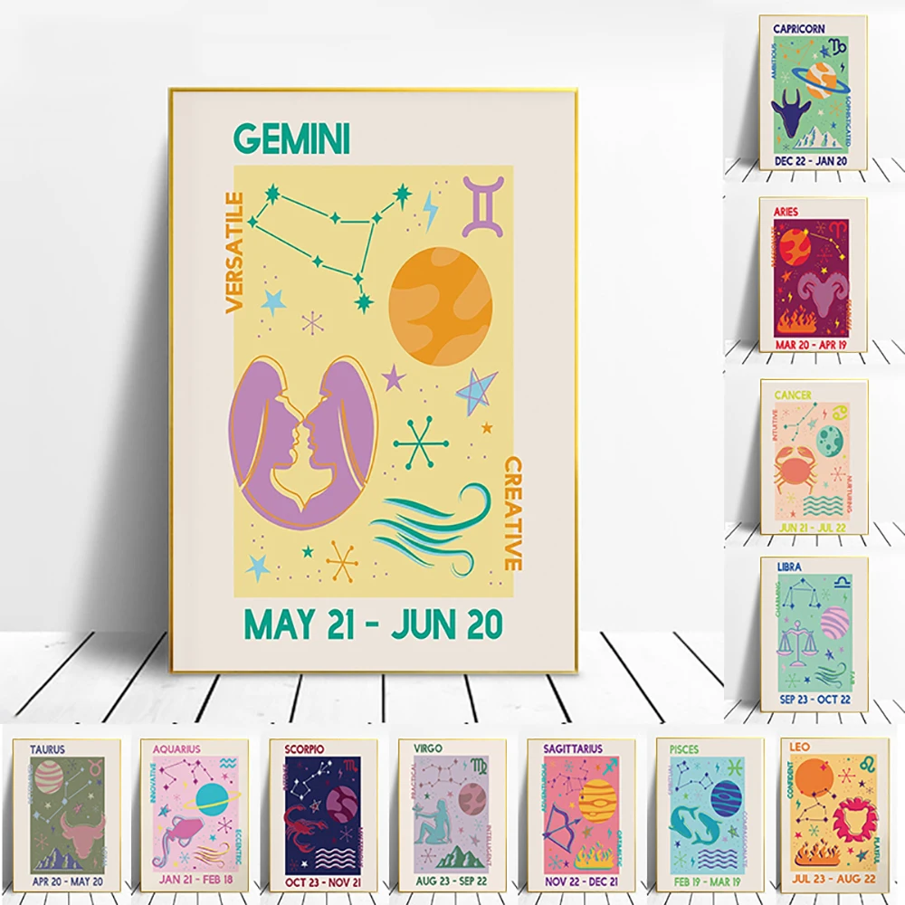 Gemini Овен Стрелец Знак Скорпион Рак Лев весы Водолей 12 знаков зодиака плакаты настенные художественные принты домашний декор холст 
Gemini Овен Стрелец Знак Скорпион Рак Лев весы Водолей 12 знаков зодиака плакаты настенные художественные принты домашний декор холст
