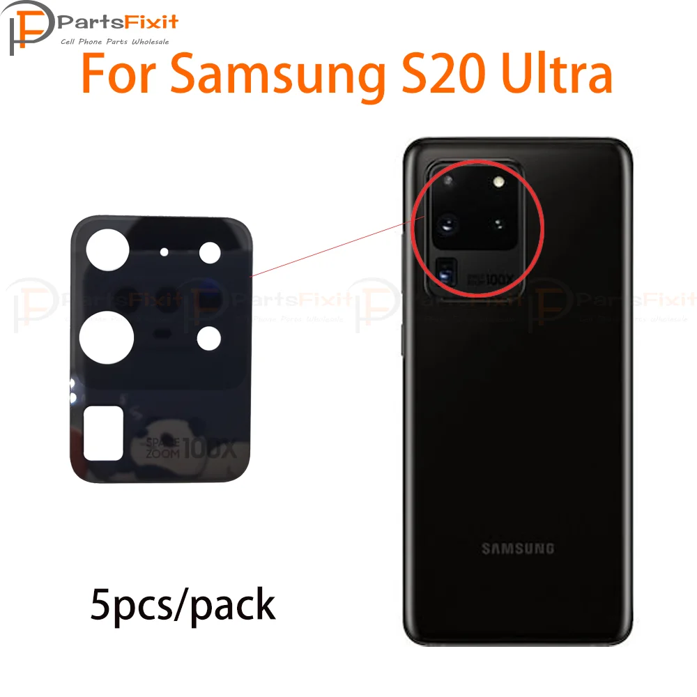 

5шт./упак. объектив задней камеры для Samsung S20 Ultra S20Ultra задняя камера стеклянный объектив с клейкой наклейкой запасные части