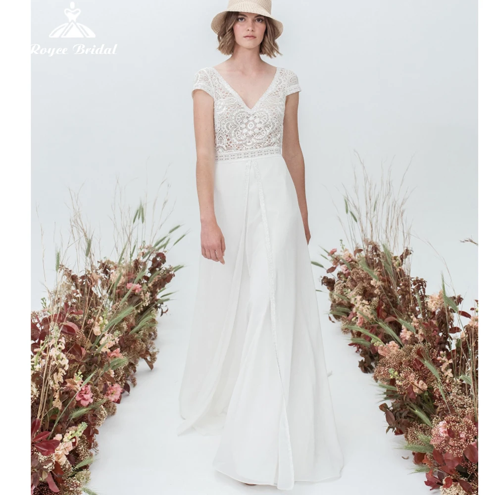 Charming V-neck Short Cap Sleeve High Split Lace A line Wedding Dresses 2022 Chiffon Bridal Gowns Sweep Floor-Length vestidos
Charming V-neck Short Cap Sleeve High Split Lace A line Wedding Dresses 2022 Chiffon Bridal Gowns Sweep Floor-Length vestidos