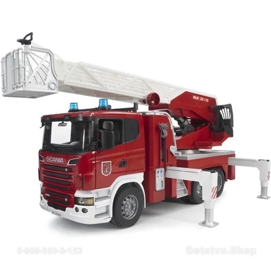 03-590 Пожарная машина Scania с выдвижной лестницей и помпой модулем со световыми