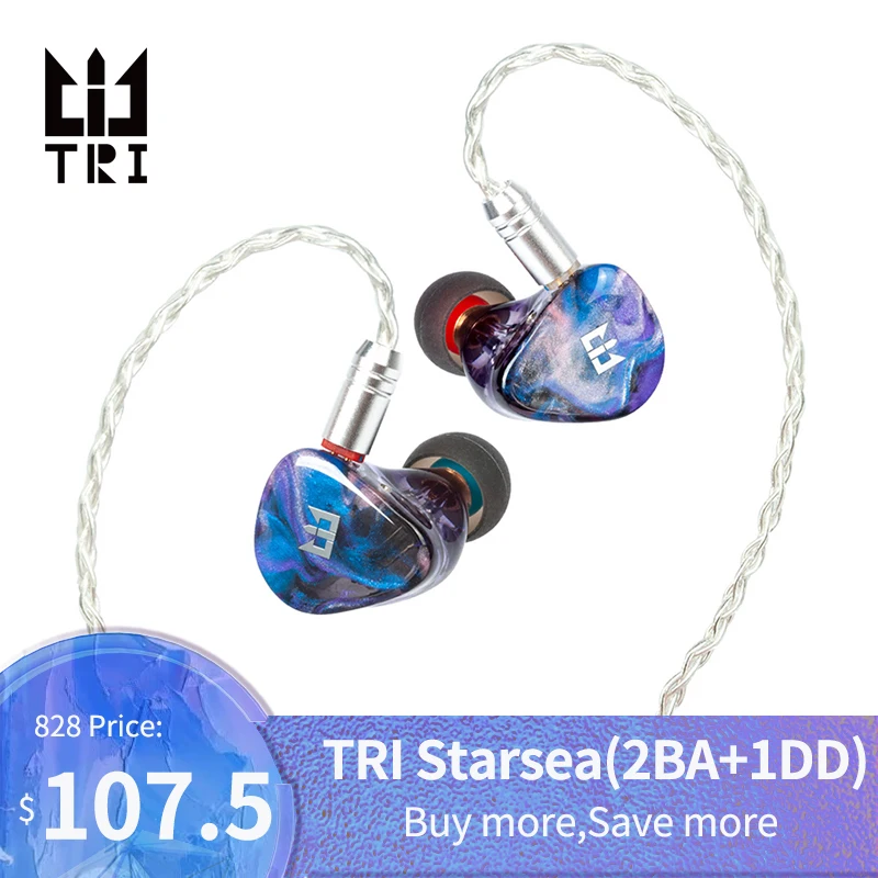 Наушники вкладыши TRI Starsea 2BA + 1DD Hi Fi IEM Спортивная Музыкальная гарнитура с разъемом