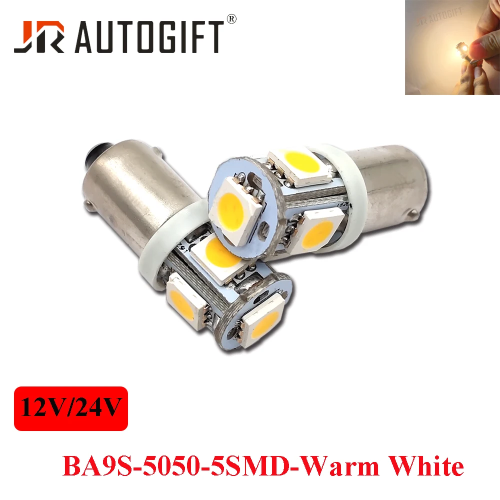 Заводская цена 100 шт. 12В 24В BA9S 5050 5SMD теплый белый 4300K T11 T4W H6W 233 автомобильная лампа
