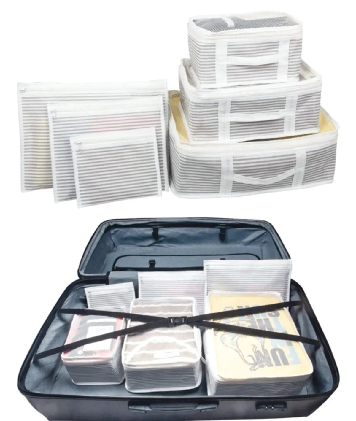 Suitcases luggage bag organizer, organizer, goods storage, storage, regulatory. Organizer striped fishnet breathable set.
Suitcases luggage bag organizer, organizer, goods storage, storage, regulatory. Organizer striped fishnet breathable set.