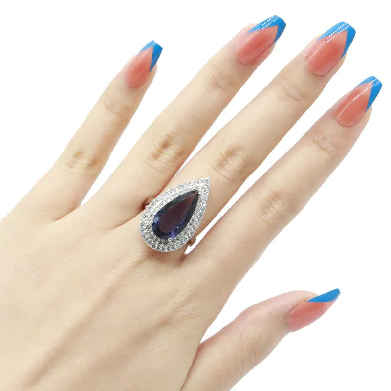 Ювелирные изделия из серебра с белым иолитным цирконием 30 х18 мм|925 silver ring|silver ringblack