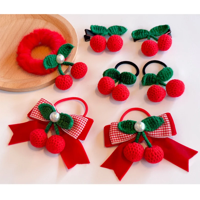 Plush Cherry Yarn Crochet Hair Clips Girl Pearl Rubber Bands Lovely New Year Knitted Hairpin Children Kids Cute Hair Accessories
Plush Cherry Yarn Crochet Hair Clips Girl Pearl Rubber Bands Lovely New Year Knitted Hairpin Children Kids Cute Hair Accessories