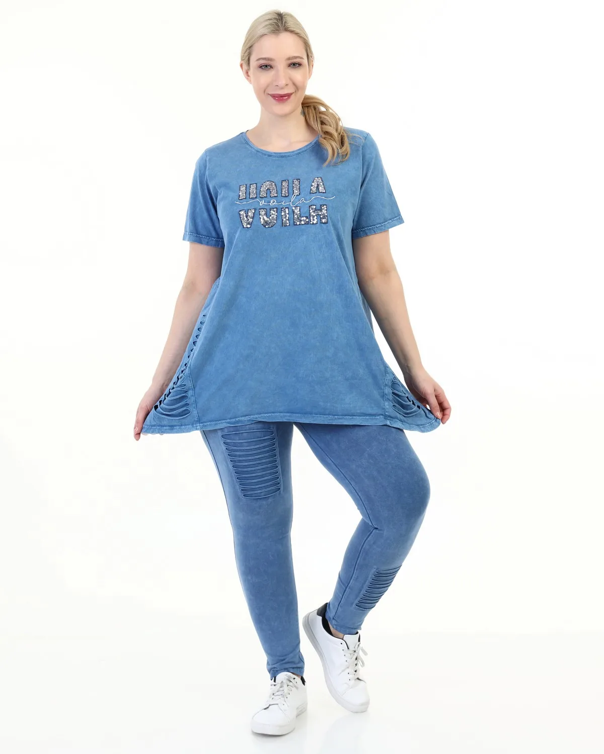 Diaves Women Summer Fashion Plus Size Self-Effect Acid-Flushing Sequins Sequin Detailed Tack Suits Turkish Quality
Diaves Women Summer Fashion Plus Size Self-Effect Acid-Flushing Sequins Sequin Detailed Tack Suits Turkish Quality