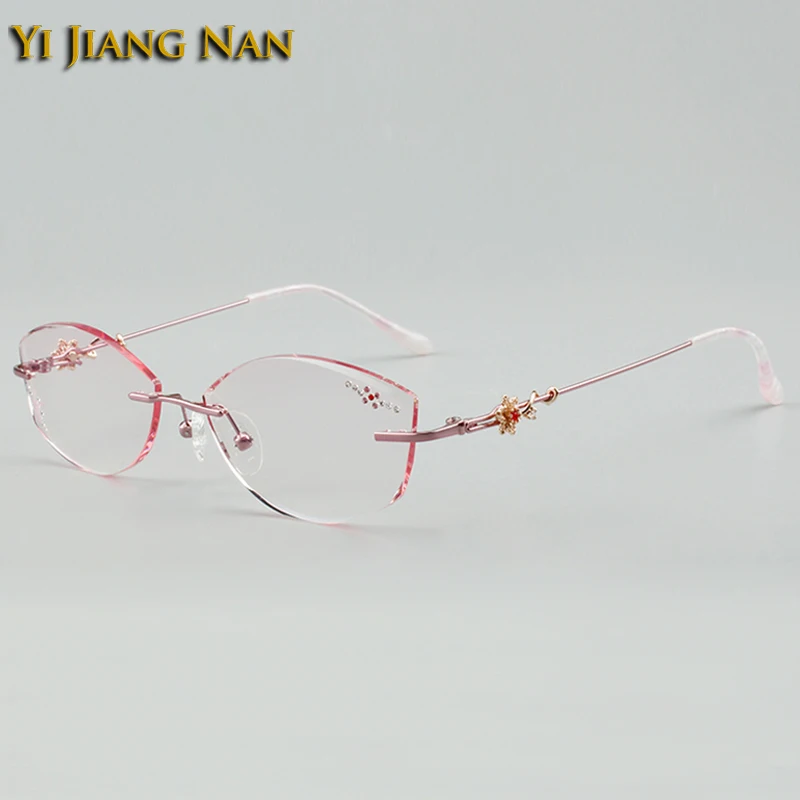 Diamond Trimmed Rimless Spectacle Titanium Alloy Prescription Eyeglasses Frames Women Fashion Pink Glasses with Pink Tint Lenses
Diamond Trimmed Rimless Spectacle Titanium Alloy Prescription Eyeglasses Frames Women Fashion Pink Glasses with Pink Tint Lenses