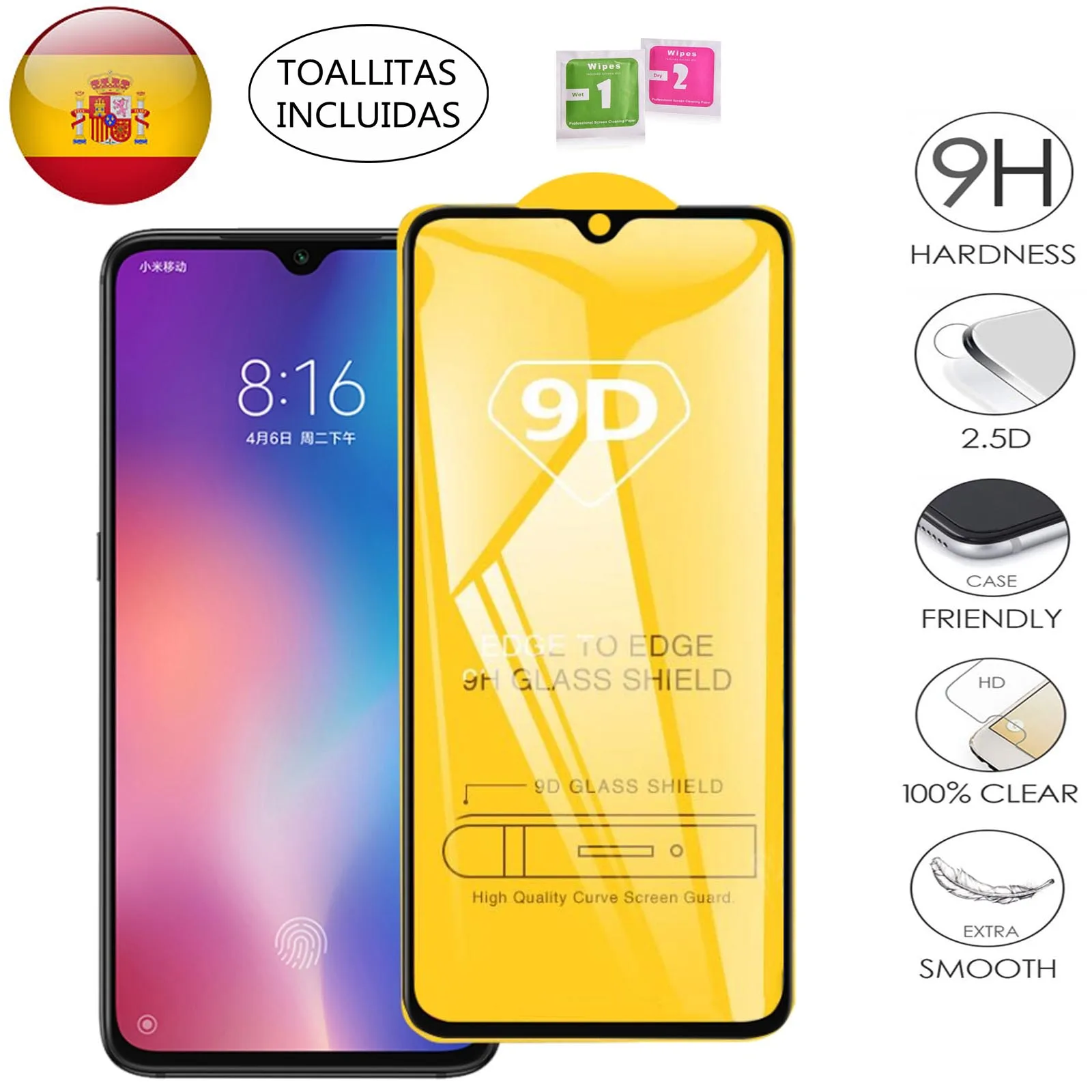 Полное закаленное стекло для защиты экрана xiaomi A3 в черном качестве Премиум 9D