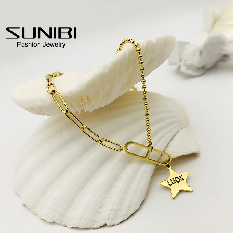 SUNIBI 316L Stainless Steel Necklace for Women Gold Lucky Star Letter Trendy Pendant Necklace for Girls Party Chokers Accesories
SUNIBI 316L Stainless Steel Necklace for Women Gold Lucky Star Letter Trendy Pendant Necklace for Girls Party Chokers Accesories