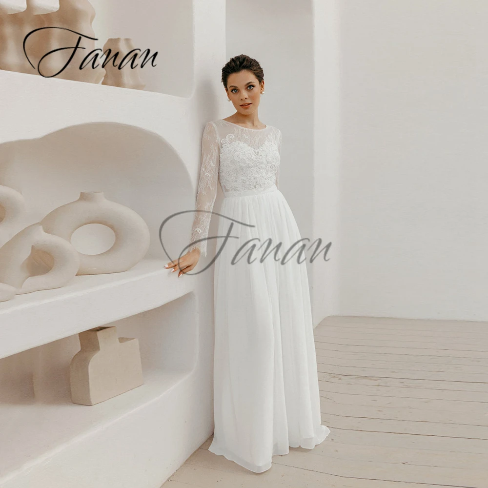 Scoop Neck A-Line Chiffon Wedding Dress See-Through Sweep Train Long Sleeve Simple Bridal Gwon robe de mariée vestidos de novia
Scoop Neck A-Line Chiffon Wedding Dress See-Through Sweep Train Long Sleeve Simple Bridal Gwon robe de mariée vestidos de novia