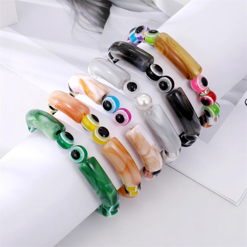 

Fashion Lucky Turkey Resin Devil's Evil Eye Elastic Bracelet For Women Charm Colorful Round Eye Beaded Female Bracelets Jewelry