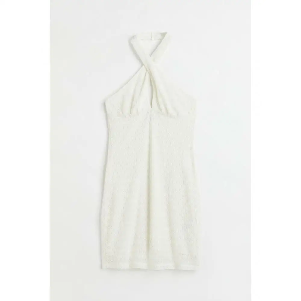 Трикотажное платье H M с круглым вырезом горловины белое 1049615008