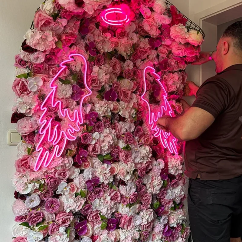 Неоновая вывеска с ангельскими крыльями и ореолом неоновая Свадебный декор на