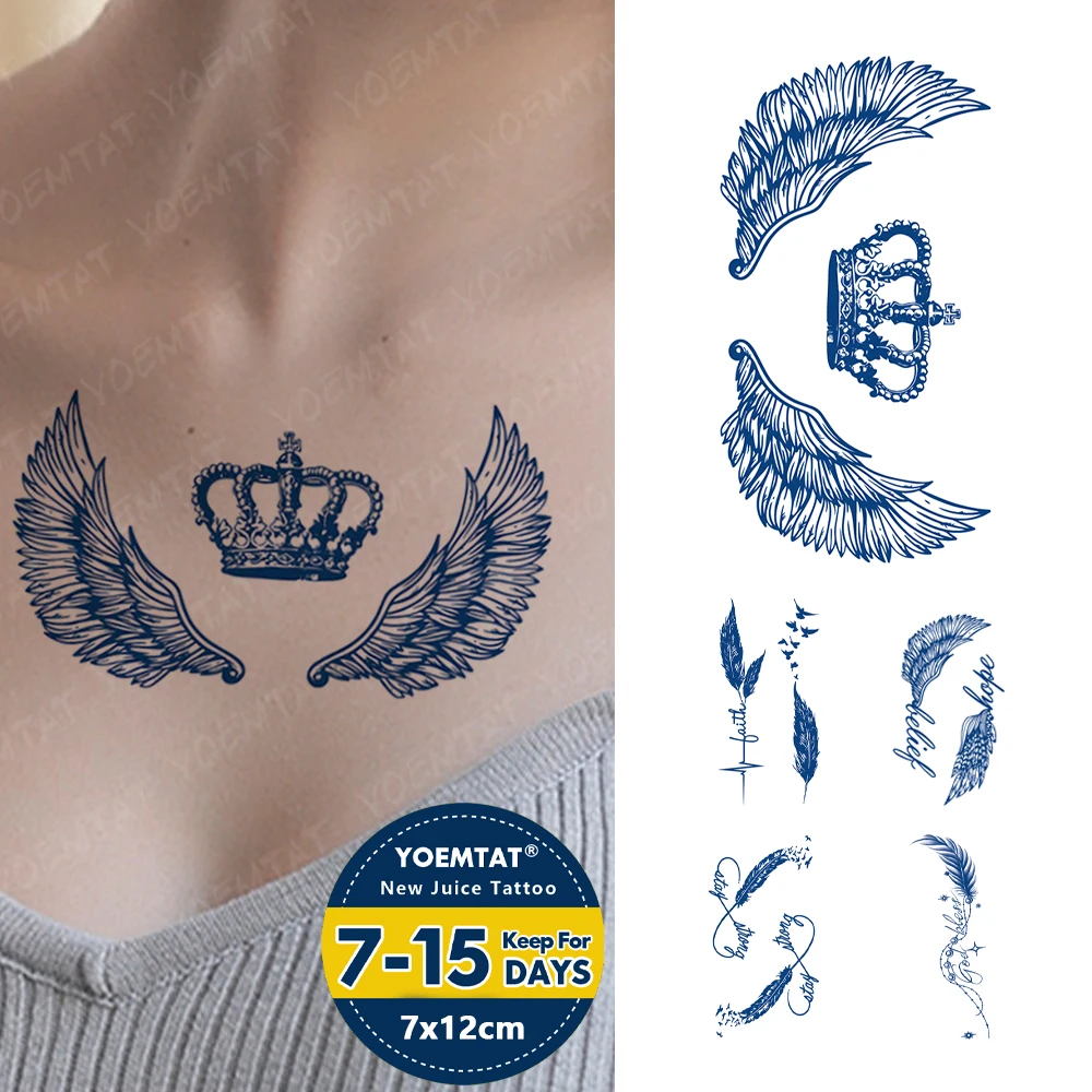

Semi-Permanent Herbal Crown Wings Waterproof Temporary Tattoo Stickers Juice Ink Lasting Tattoos Body Art Fake Tatto Women Men