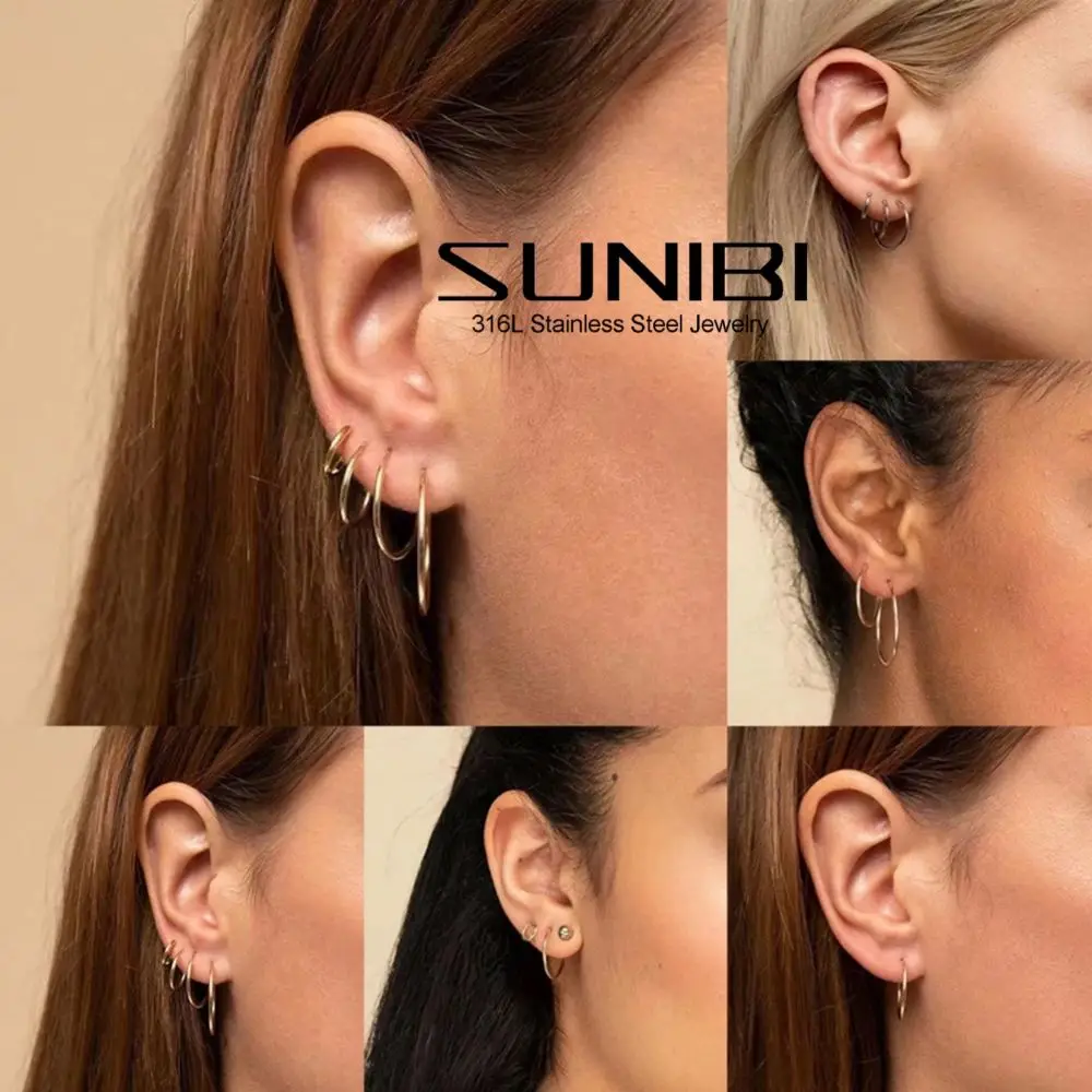 

SUNIBI Multiple Sizes Stainless Steel Big Hoop Earrings for Women Minimalist Large Thin Hoop Fashion Earring Personality Jewelry