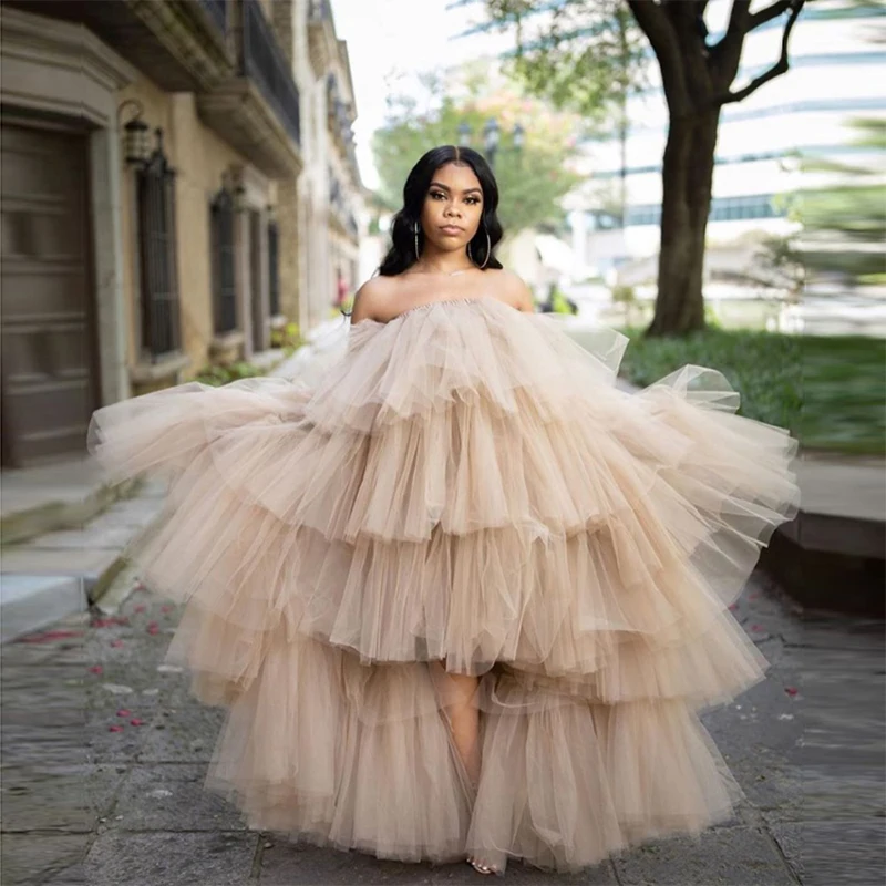 

Hot Sale Ruffled Tulle Dress Women Puffy Hi Low Party Night Dresses Tiered Sleeveless Long Tutu Skirt Chic Photo Shoot Dress