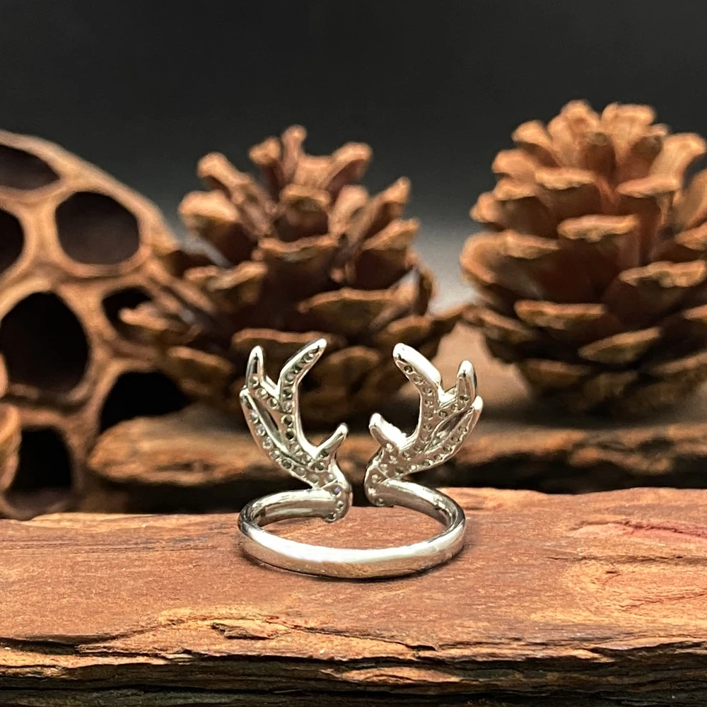Кольцо с алмазным рогом оленя изысканное серебряное кольцо рождественским