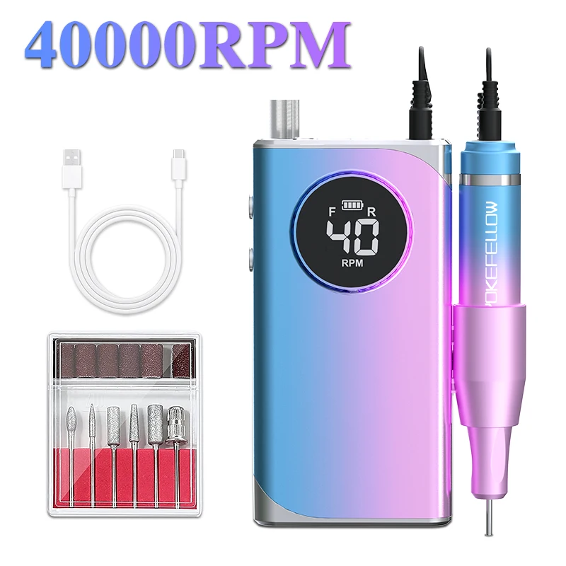 40000RPM Rechargeable Nail Drill Machine Portable HD Display With Pause Function Electric Manicure Efile Nail Milling Cutter