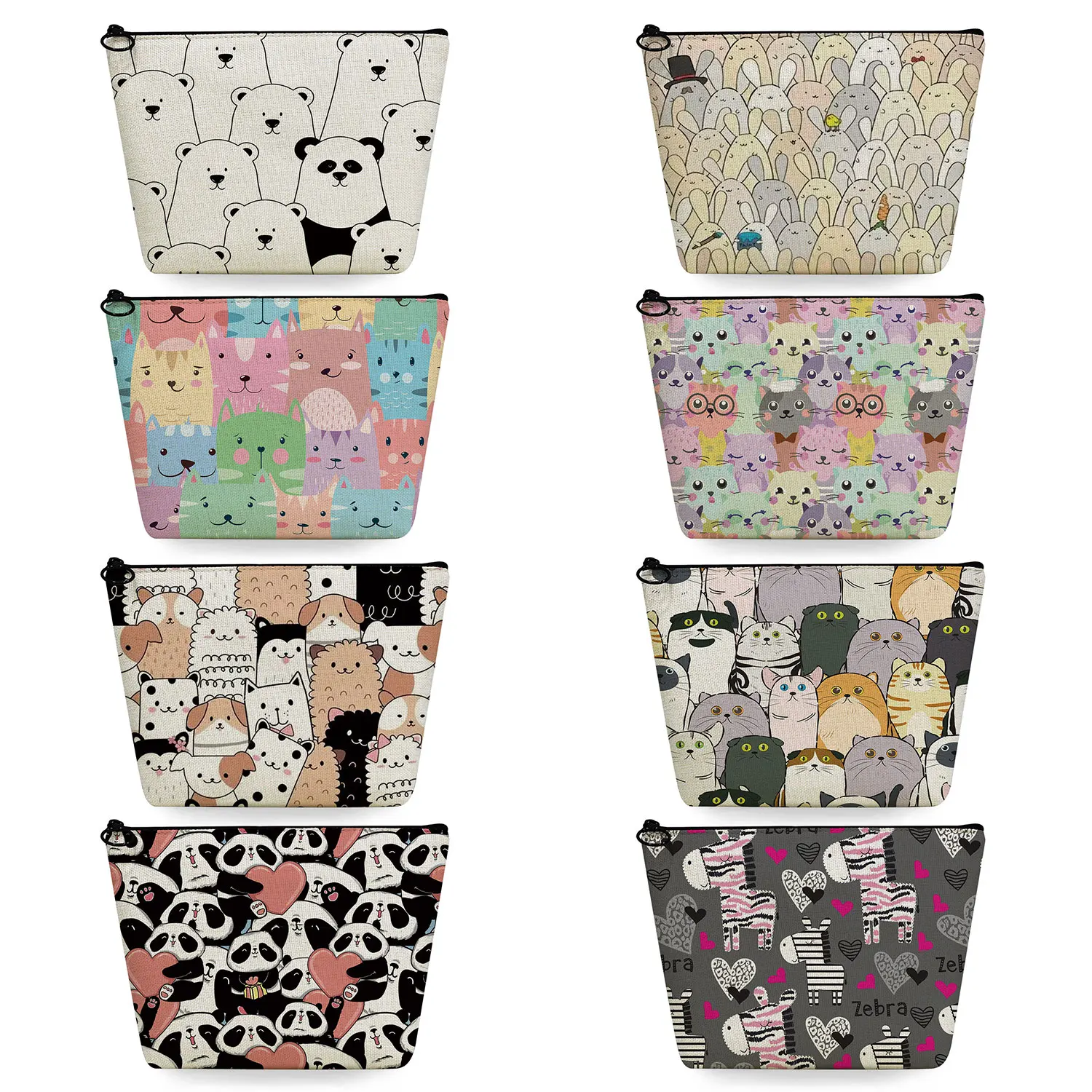 

Pencil Case Heat Transfer Travel Toiletry Bag Cute Animal Women's Cosmetic Bag Makeup Organizer Lovely Cats Pandas Rabbits Print