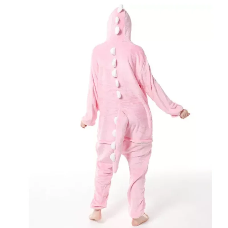 Family Kigurumi Pajamas Pink Dinosaur Animal Onesie Cosplay Costume Pajamas For Kids and Adults With Slippers