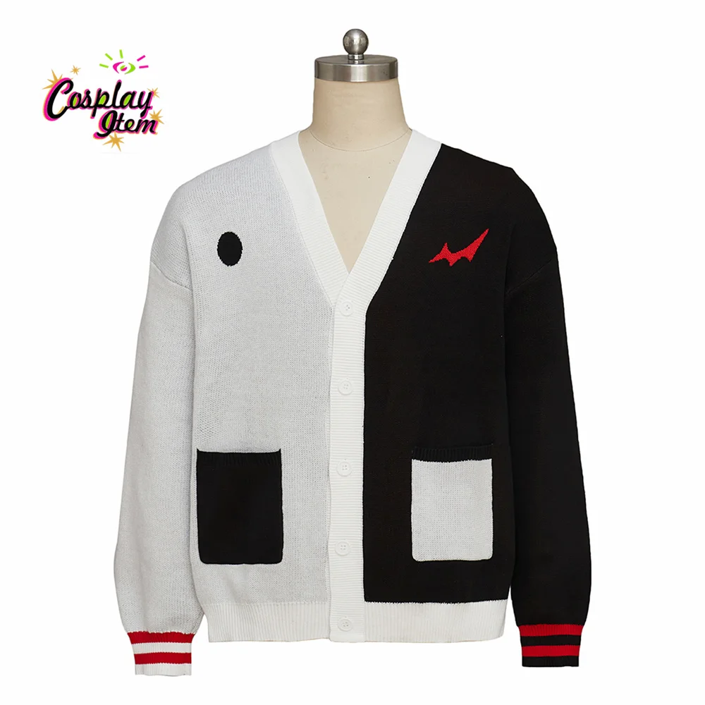 

Anime Monokuma Cosplay Costume Unisex Knitted Cardigan Sweater Black White Bear Top Outfit Sweater Halloween Bear Costume