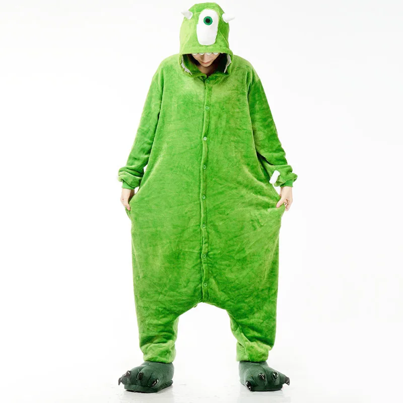 Family Kigurumi Pajamas Green One Eyed Monster Onesie Cosplay Costume Pajamas For Kids and Adults With Slippers