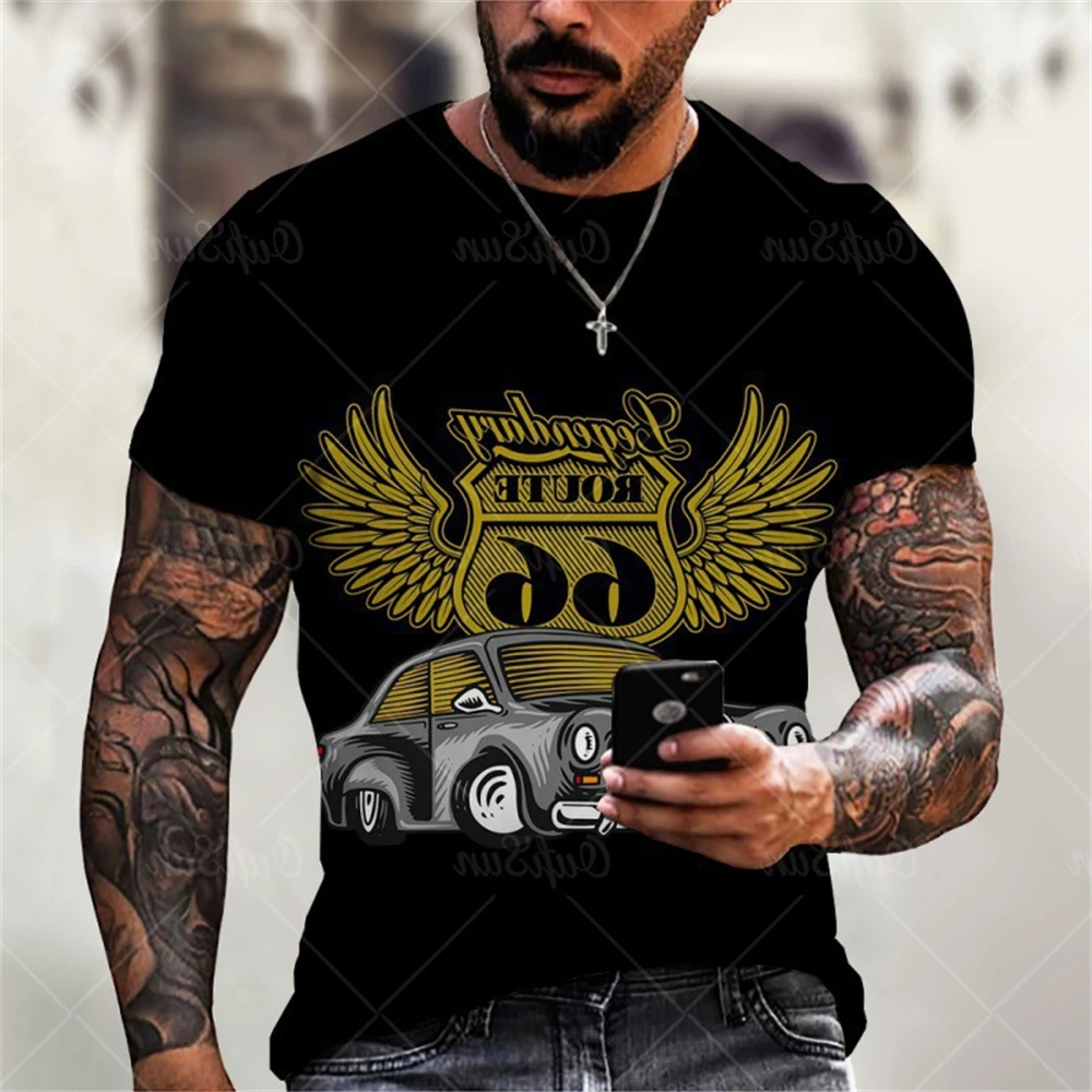 Мужская футболка с принтом Route 66 летние винтажные топы короткими рукавами и 3D