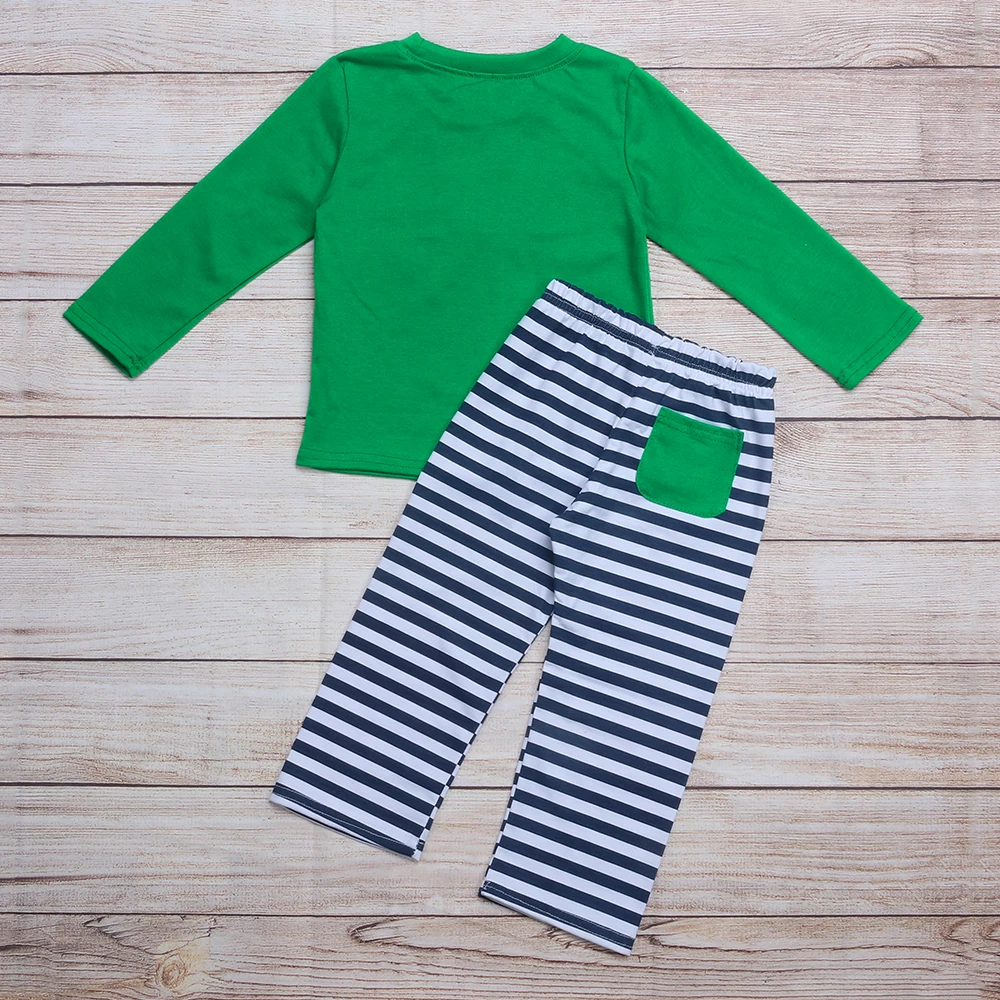 New Style Outfits Baby Boy Clothes Set Bebes Items Christmas Gift Tree Embroidery Bodysuit Stripe Pants Suit For 1-8T Babi Boys