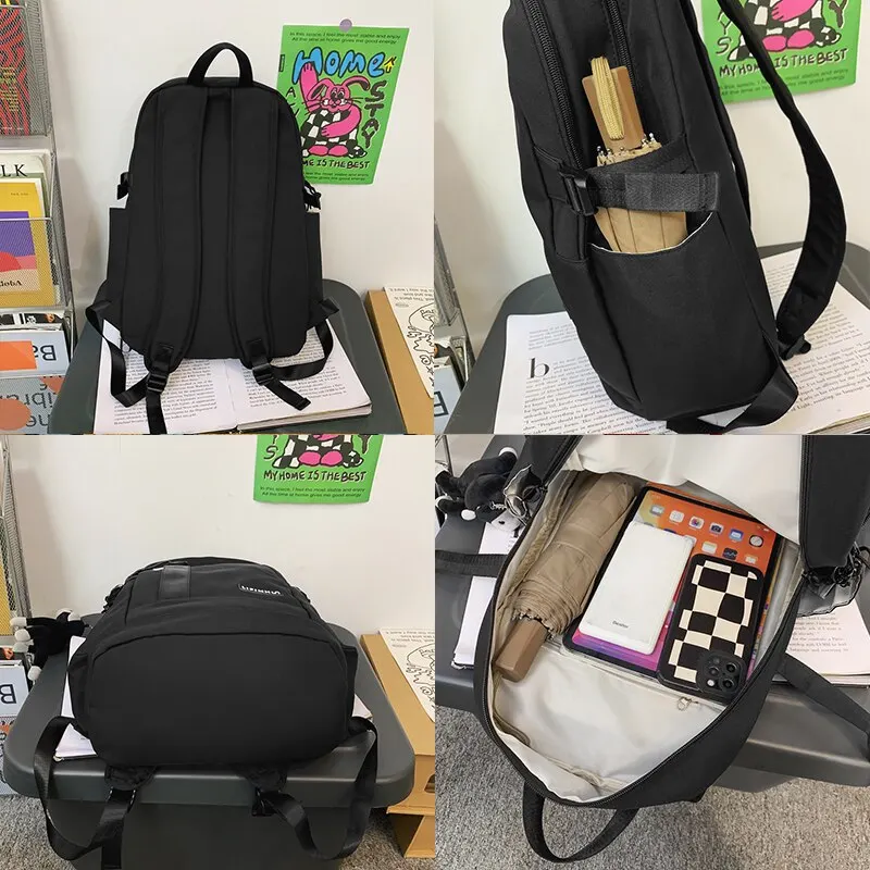 Casual Couples Backpack Korean Version Of Simple Solid Colour Personality Chain Shoulder Bag Junior High School College Students