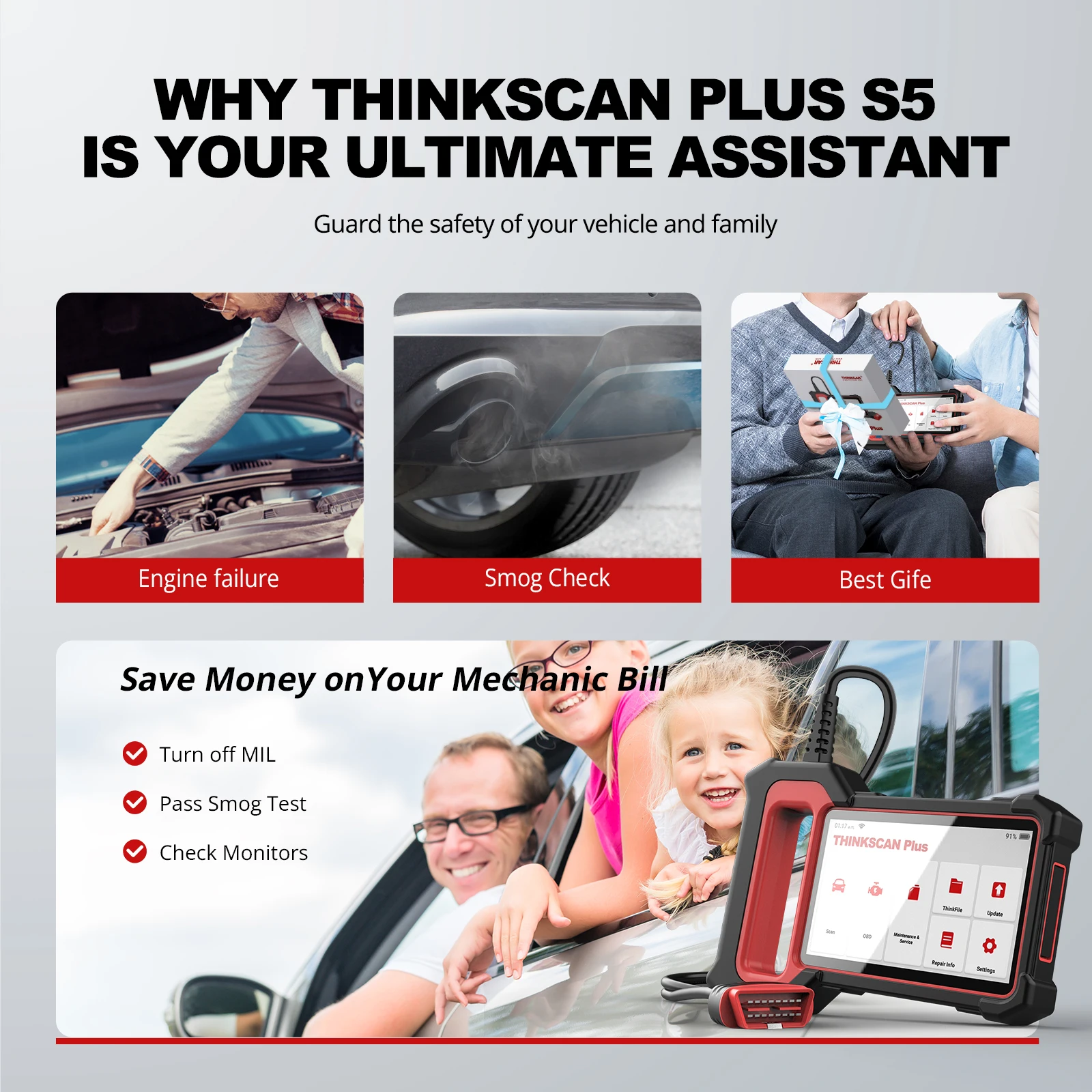 Сканер THINKCAR Thinkscan Plus S2 OBD2 Диагностический 3 системы |