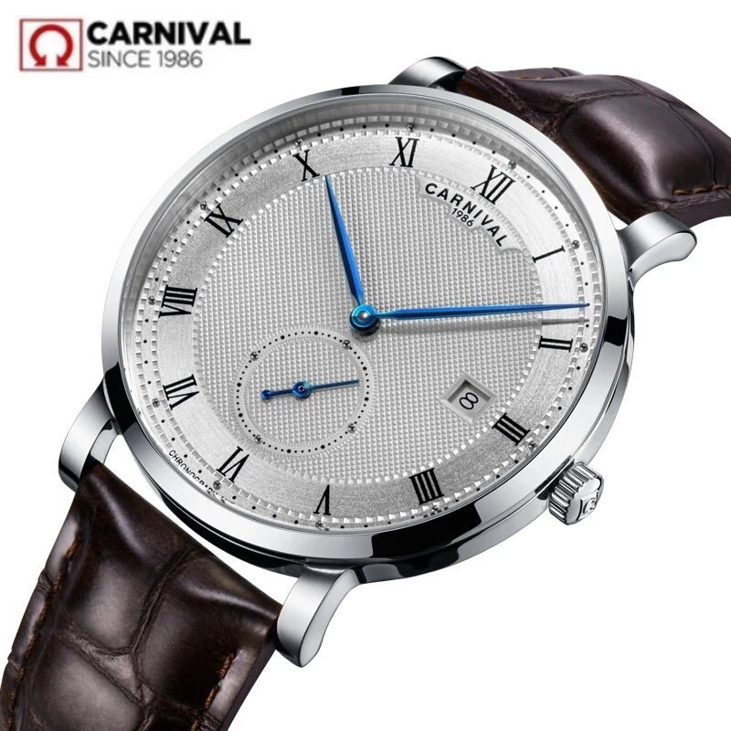 Carnival Brand Luxury Business Watch Fashion Waterproof Rose Gold Silver Calendar Automatic Mechanical Wristwatch For Men Reloj