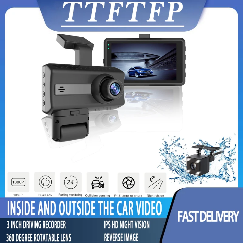 

TTFTFP видеорегистратор с двойным объективом 1080P UHD Автомобильная камера DVR ночное видение WDR встроенный G-датчик обнаружения движения 24-часово...