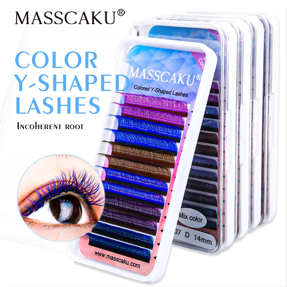 

Hot Selling Masscaku Professional Mixed Color Y Type Individual Eyelashes Extension Wholesale New Style Colorful YY Shape Lash