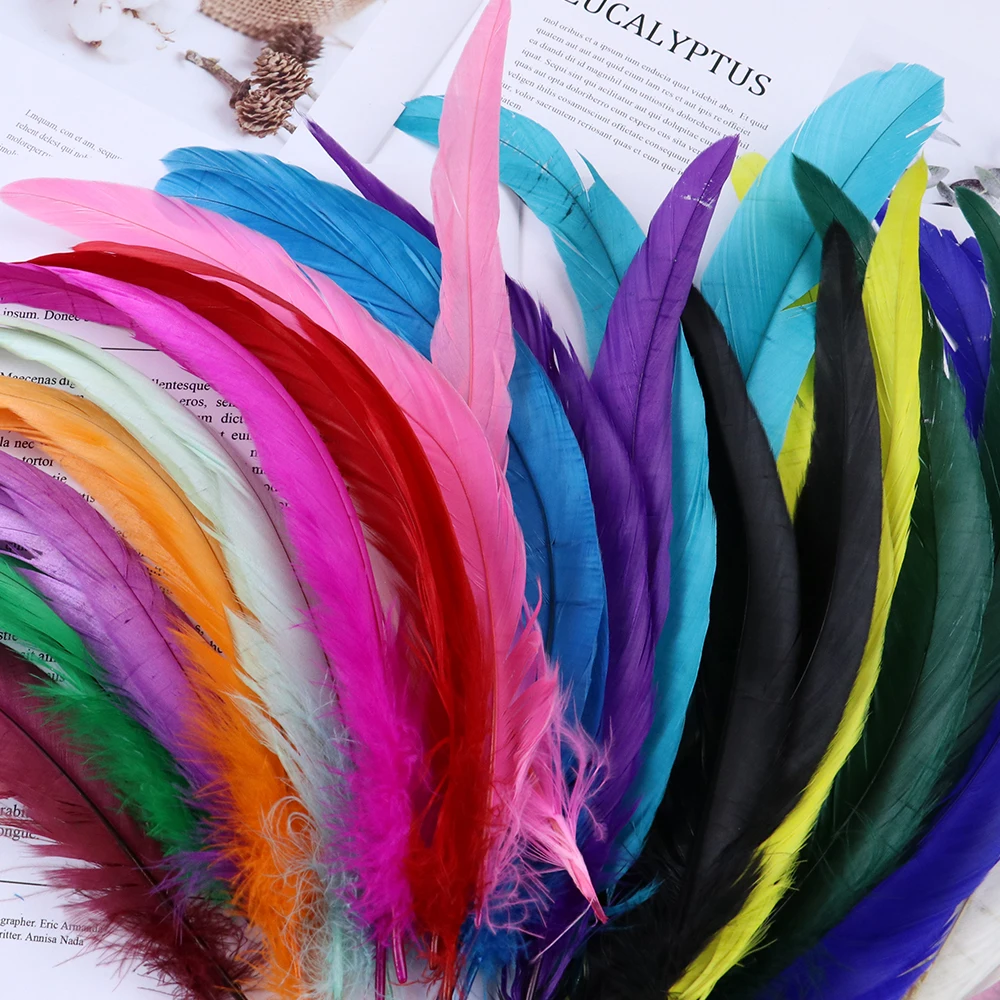 

50Pcs Natural Rooster Tail Feathers Handicraft Wedding Party Decoration Carnival Long chicken Plumes Table Centerpieces 25-30cm